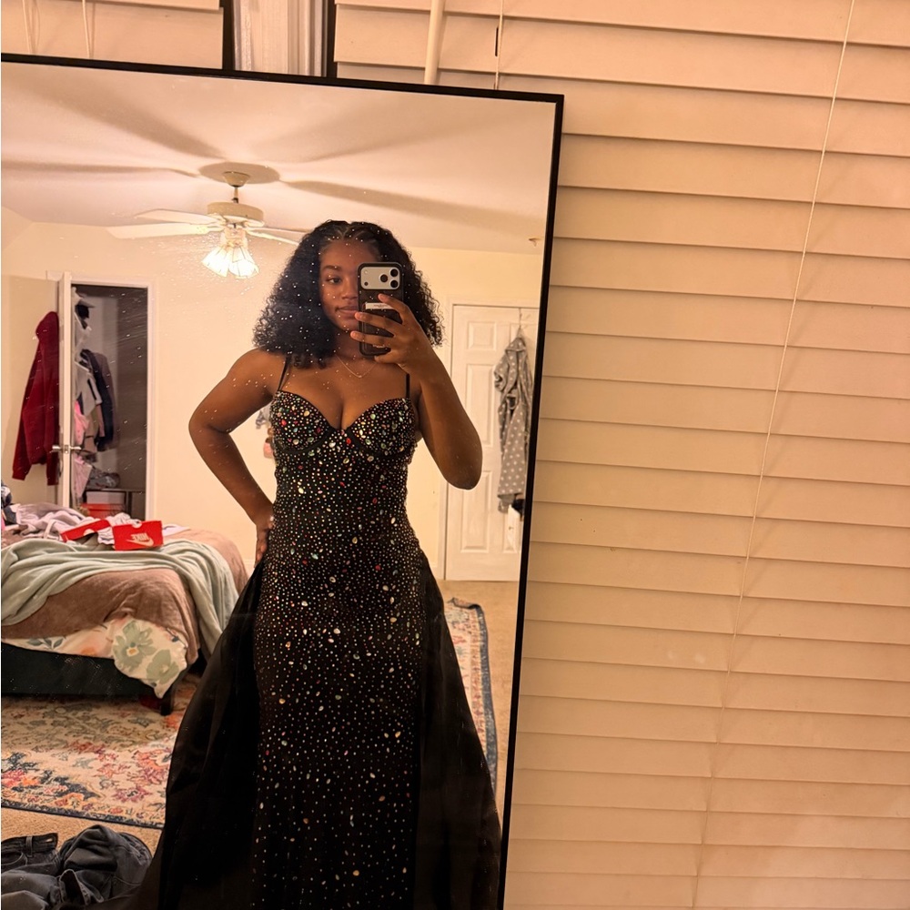 Black Beaded Evening Gown with Sweetheart Neckline